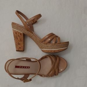 Prada Cork Heeled Strapy Sandle